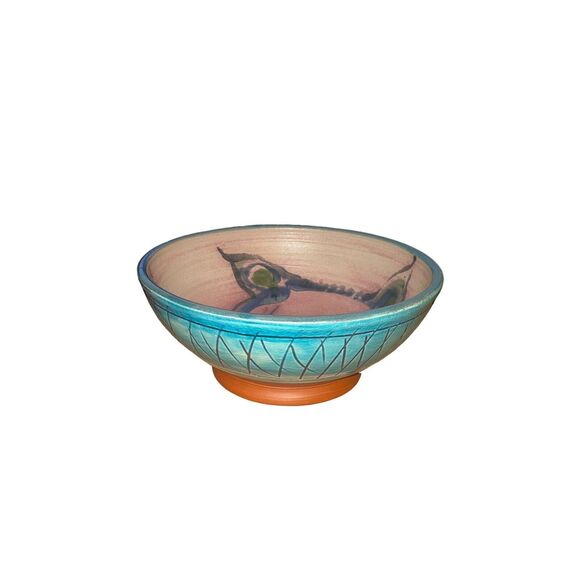 Studio Art Pottery Hand Thrown Unique Glazed Bowl with Dog Artist Signed 8" - Picture 3 of 8